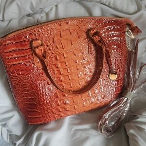 vegan leather crocodile tote - orange